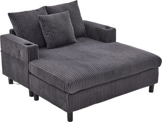 STILVORA Sill&oacute;n Relax Extragrande Con Led Multicolor, Usb Y Portavasos, Asiento Profundo En Pana Gris Oscuro
