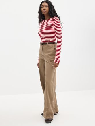 Marc O'Polo Womens Stretch coffee-brown twill pant Fit: Wide leg, high rise