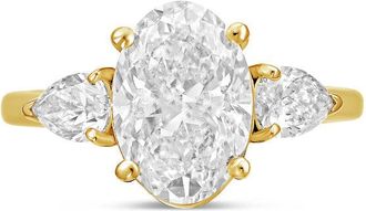 Diana M. Jewels 18kt yellow gold lab grown 6ct oval diamond ring with pears on the sides