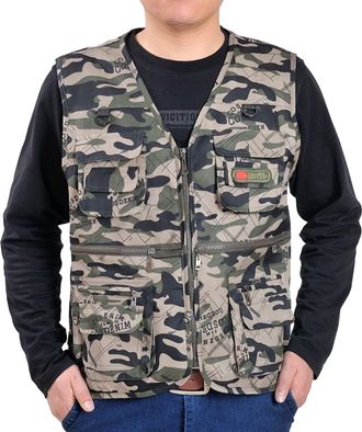 Generic Mens Tactical Vest Cargo Outdoor Work Safari Hunting Fishing Travel Photo Mesh Waistcoat Vest Gilet Multi Pockets Breathable Lightweight Fishing Jacke