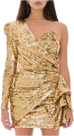 Elisabetta Franchi Gouden Pailletten Jurk - Dames - Feestkleedjes - Geel - S - Pailletten - Kleedjes