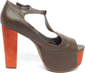 Jeffrey Campbell Foxy Wood Brown Sandaal - Dames - Sandalen met hakken - Bruin - 40 EU - Leer - Schoenen