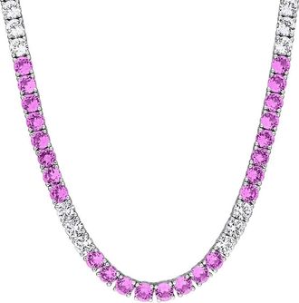 Rina Limor Silver 30.24 Ct. Tw. Lab-Grown Pink And White Sapphire Tennis Necklace