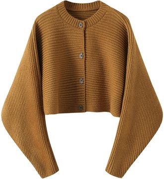 Generic Tops Knitted Cardigan Sweater Jacket for Women - Caramel Color - M