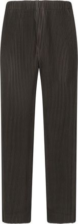 Homme Pliss&eacute; Issey Miyake Brown Elastic Waist Pleated Straight-Leg Pants