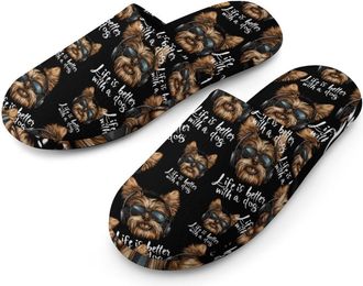 Generic Life Is Better with A Dog Mens Cotton Slippers Memory Foam Comfort House Shoes Winter Indoor Slipper for Hotel Casa Spa