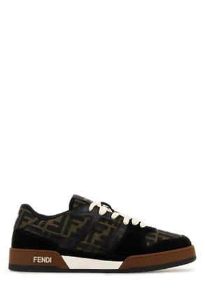 Fendi Embroidered Canvas, Leather And Rubber Match Sneakers
