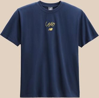 New Balance Mens Coco Gauff Signature Melbourne Graphic T-Shirt in Blue Poly Knit, size X-Large