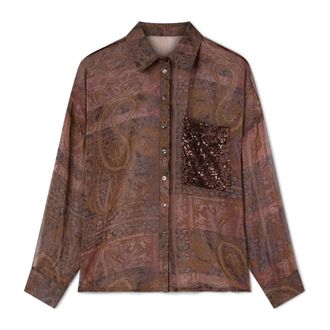 Motivi Overhemden, Dames, Bruin, M, Chiffon, Chiffon blouse met paillettenzakje