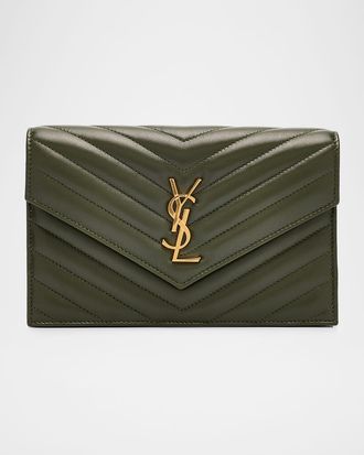 Saint Laurent Small YSL Wallet on Chain in Grain Leather