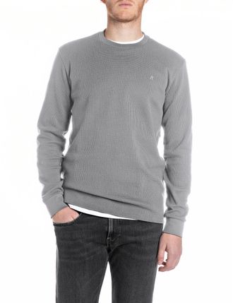 Replay Longsleeve REPLAY, Herren, Gr. XL, lead grau, Strick, Obermaterial: 100% Baumwolle, unifarben, regular fit normal, Rundhals, breiter Bund, Shirts Long