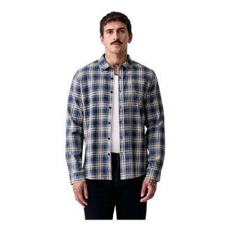 Guess Geruit overhemd - Heren - Overhemden - Blauw - Maat: S Katoen
