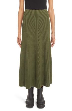 Chlo&eacute; Directional Rib Wool A-Lline Skirt in 3F5-Smoky Leaf at Nordstrom, Size Medium