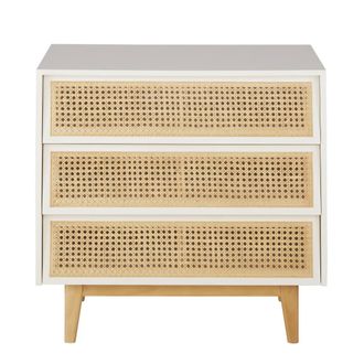 Maisons du monde C&oacute;moda blanca con 3 cajones de rejilla de rat&aacute;n 80 cm