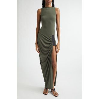 Coperni Ruched & Taped Suspended Maxi Dress in Green Grn at Nordstrom, Size 10 Us