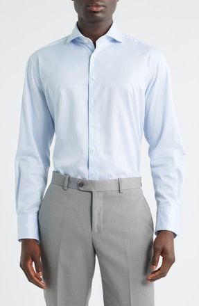 Eterna Stripe Non-Iron Cotton Twill Dress Shirt in Sky at Nordstrom, Size 17.5 - R