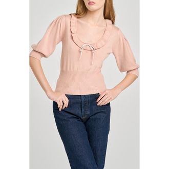 Wayf Paulina Puff Sleeve Sweater in Pink at Nordstrom, Size X-Large