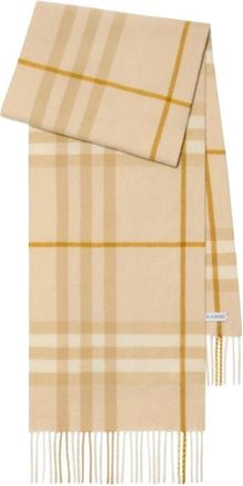 Burberry Gestreepte Kasjmieren Sjaal met Franjes - unisex - Wintersjaals - Geel - ONE Size - Kasjmier - Accessoires