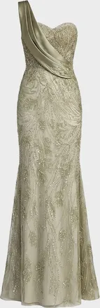 Mac Duggal Embellished One-Shoulder Gown