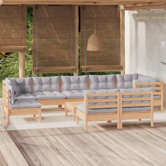 vidaXL Juego De Muebles De Jard&iacute;n 10 Pzas Y Cojines Madera Maciza Pino Vidaxl