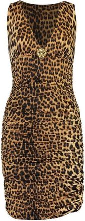 Roberto Cavalli Leopard Print V-Neck Mini Dress, Brand Size 44 ( US Size 10 )
