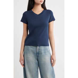 DL1961 Shrunken V-Neck Tee in Navy at Nordstrom, Size X-Small