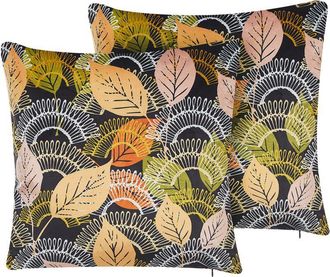 Beliani Beliani - Conjunto De 2 Cojines De Terciopelo Multicolor Patr&oacute;n De Hojas 45 X 45 Cm Cremallera Lagurus