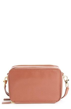 Royce Leather Personalized Leather Crossbody Camera Bag in Tan- Silver Foil at Nordstrom