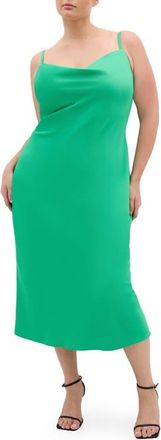 City Chic Sadie Satin Cocktail Midi Dress in Greenstone at Nordstrom, Size Xxxs