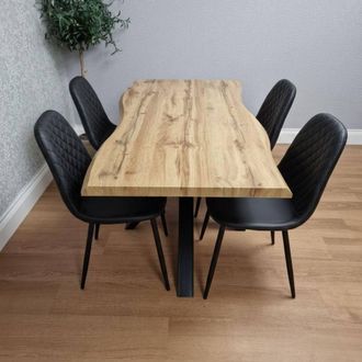 Kosy Koala Modern Dining Table with 4 Gem pattern Black Faux Leather Chairs in Brown
