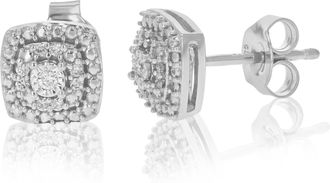 Vir Jewels Square Earrings 1/10 cttw Round Lab Grown Diamond Studs.925 Sterling Silver Prong Set