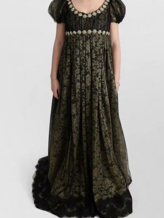 Dolce & Gabbana crystal lace v-neck puff-sleeve maxi dress