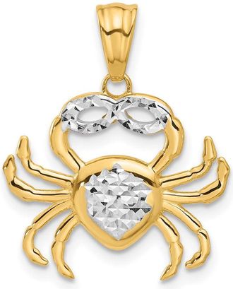 Diamond2Deal 14k Yellow Gold White Rhodium Polished and Diamond Cut Crab Pendant
