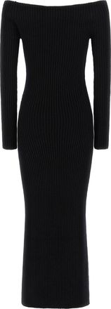 Max Mara Off-the-Shoulder Ribbed Wool-Cashmere Dress - Black