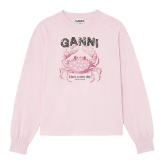 Ganni Crab-print T-shirt met lange mouwen - Dames - Longsleeves - Roze - L - Tops