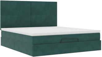 vidaXL Ottoman Bed with Mattresses Dark Green 180x200cm Velvet Vidaxl