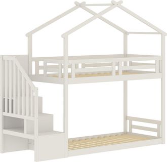 Habitat et Jardin Cama Alta Tipo Caba&ntilde;a Con Escalera De Madera <> - 90 X 190 Cm - Beige