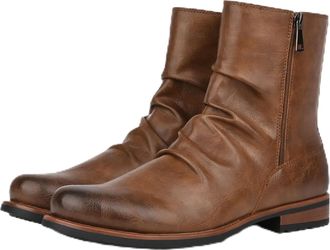 Generic Mens Chelsea Hiking Boots Casual Mens Side Zipper Work Ankle Boots Non-Slip Boots for Men Comfortable, Lightweight and Durable,Brown,8.5 UK