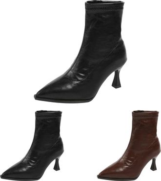 Generic Womens Pointed Toe Ankle Boots Side Zipper Stiletto High Heel Chunky Cowboy Cowgirls Short Boots Ladies Western Casual Comfort Lightweight Leather Sho