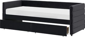 Beliani Cama Con Almacenaje Tapizado De Terciopelo 90 X 200 Cm Somier Cajones Negro Marray
