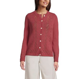 Lands End Pointelle Crew Neck Cardigan Sweater in Soft Mojave Rose at Nordstrom, Size X-Large P