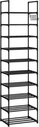OEM Zapatero De 10 Niveles, Ahorra Espacio, De Metal, Con Ganchos, Apilable, Para Entrada, Sala De Estar Y Dormitorio, Color Negro