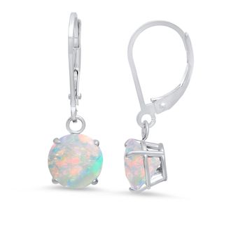 MAX + STONE Sterling Silver Round Checkerboard Cut Gemstone Leverback Earrings (8mm)