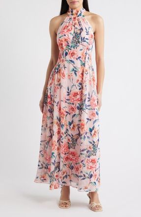 Eliza J Floral Print Sleeveless Maxi Dress in Blush at Nordstrom, Size 16