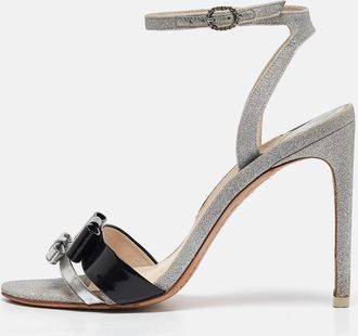 Sophia Webster Metallic/black Glitter And Leather Ankle Strap Sandals