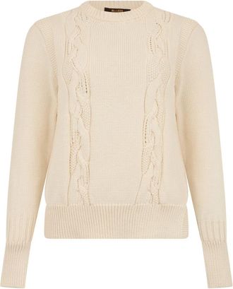 Moorer Sweater met kabels - Dames - Ronde hals truien - Beige - XS - Katoen - Truien & Vesten