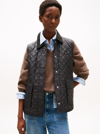 Tommy Hilfiger Steppweste TOMMY HILFIGER PADDED NYLON SLIM QUILTED VEST, Damen, Gr. XXL (44), schwarz, Web, Obermaterial: 100% Polyamid, unifarben, slim fit, Westen 