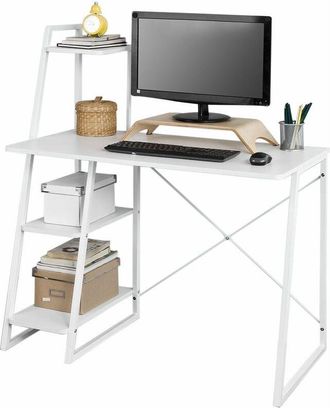 SoBuy Sobuy - Mesa de Escritorio, Mesa de Ordenador con Tres Estantes,Color Blanco,FWT29-W es