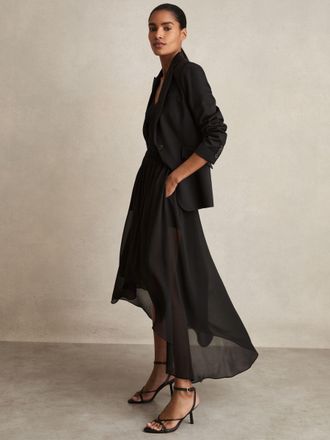 Reiss Black Sheer-overlay High-low Shorts, 10