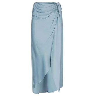 SIMKHAI Rokken, Dames, Blauw, S, Satijn, Blauwe Gedrapeerde Satijnen Midi Rok